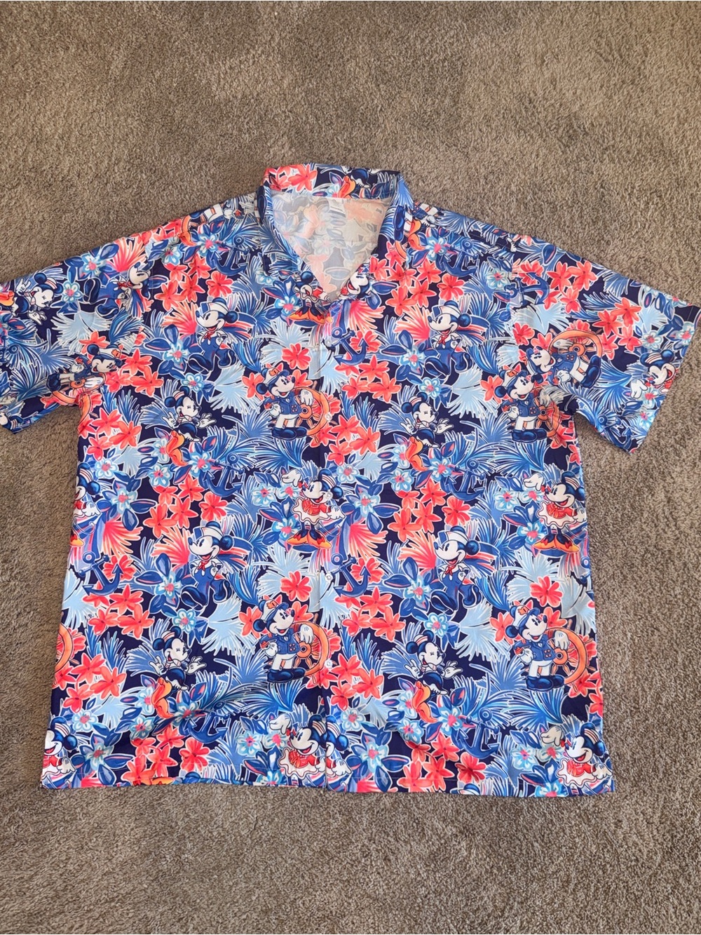 Disney Mickey & Minnie Hawaiian Cruise Button Up Shirt Men’s 2XL Tropical